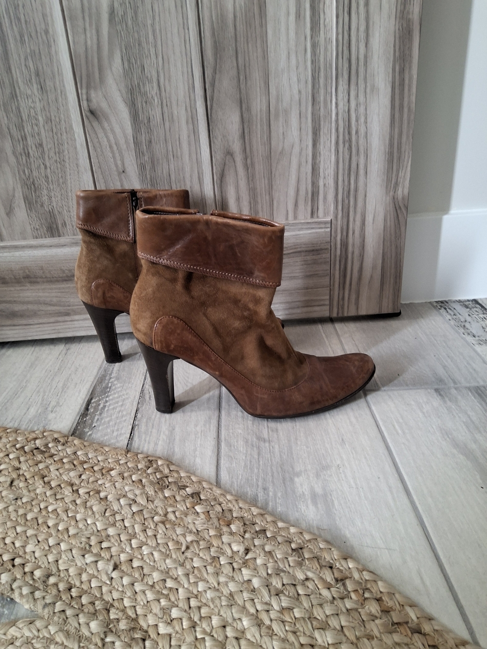 Max & Co. Vintage Brown Suede and Leather Fold-Over Ankle Booties